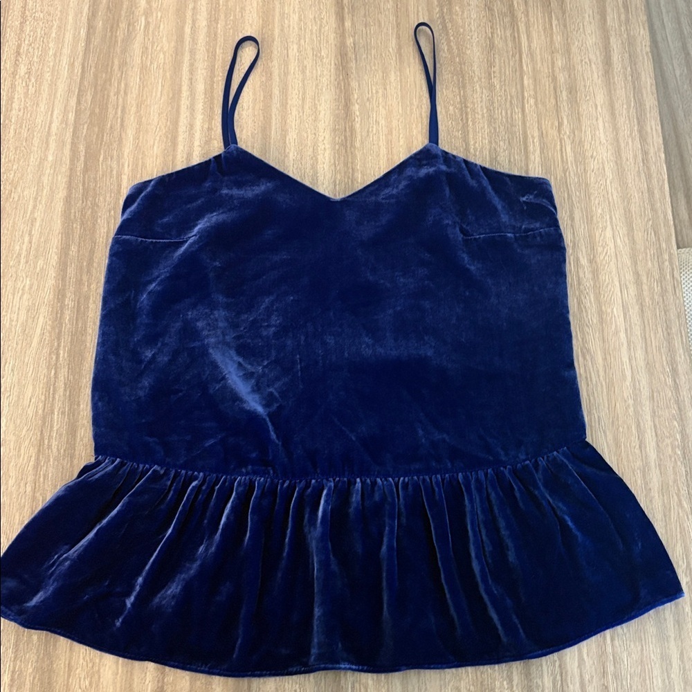 J. Crew Blue Velvet Peplum Tank Top Sleeveless 2 Tall